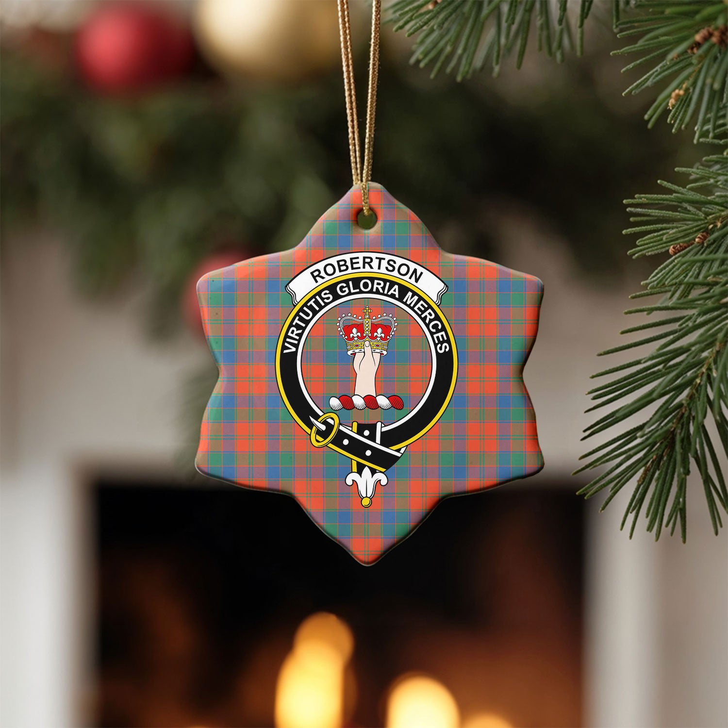 Robertson Ancient Tartan Crest Christmas Ceramic Ornament