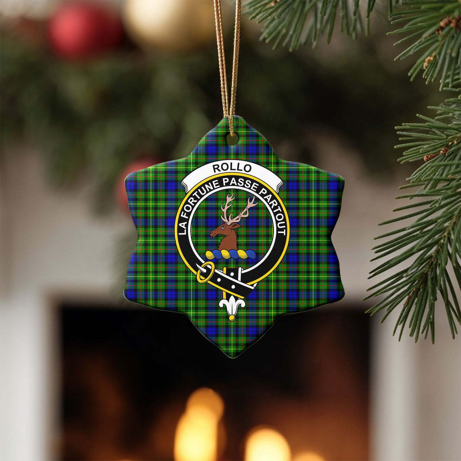 Rollo Modern Tartan Crest Christmas Ceramic Ornament