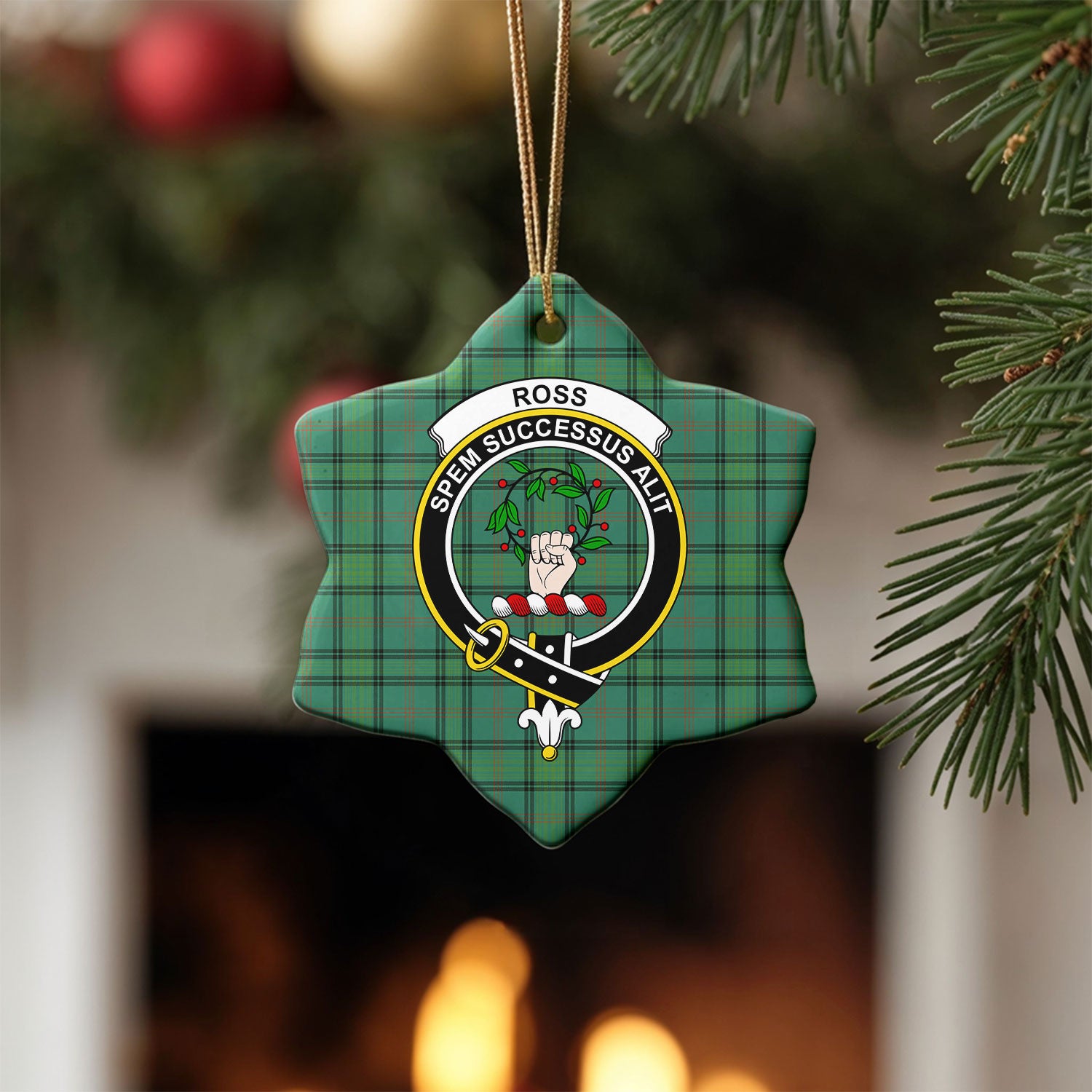 Ross Hunting Ancient Tartan Crest Christmas Ceramic Ornament