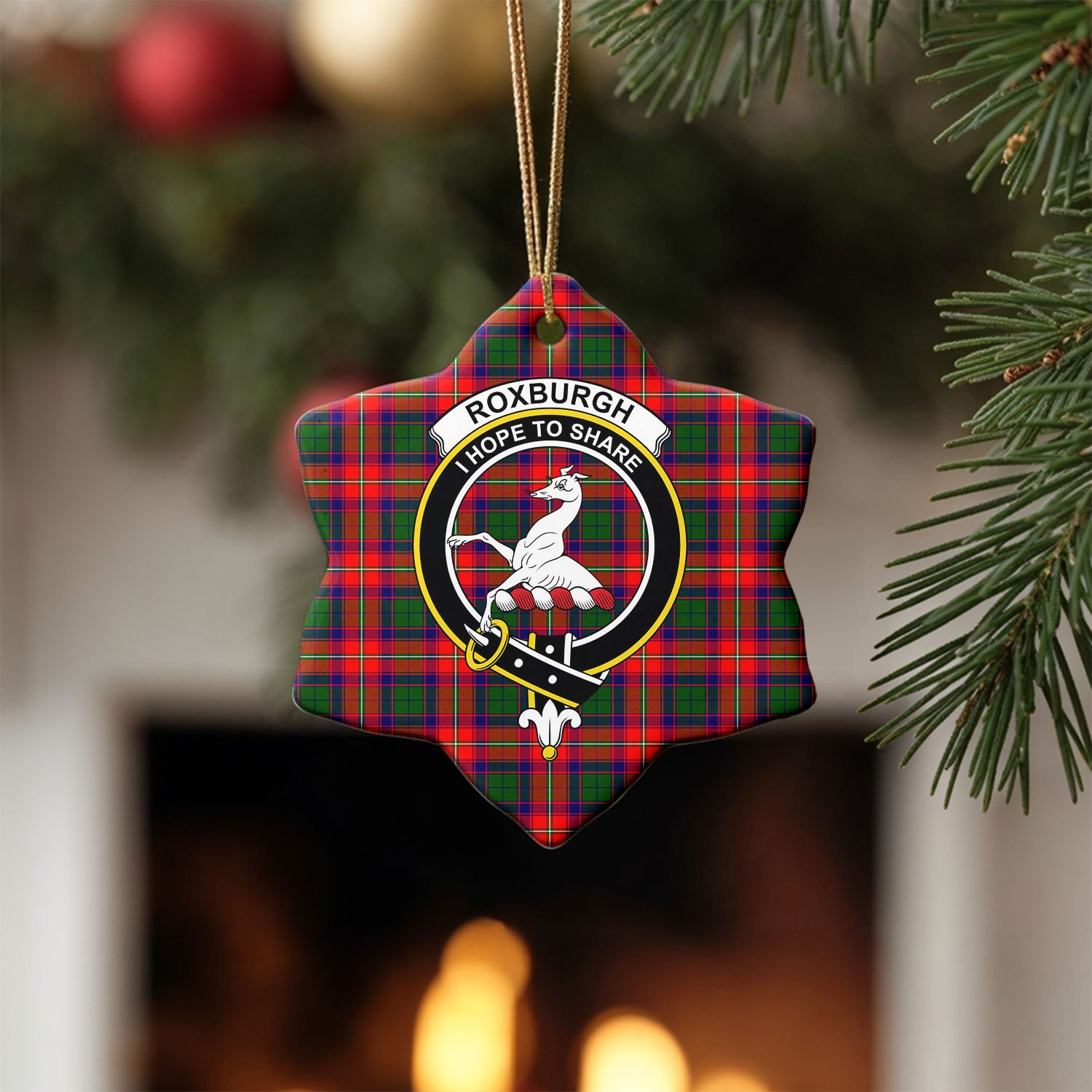 Roxburgh District Tartan Crest Christmas Ceramic Ornament