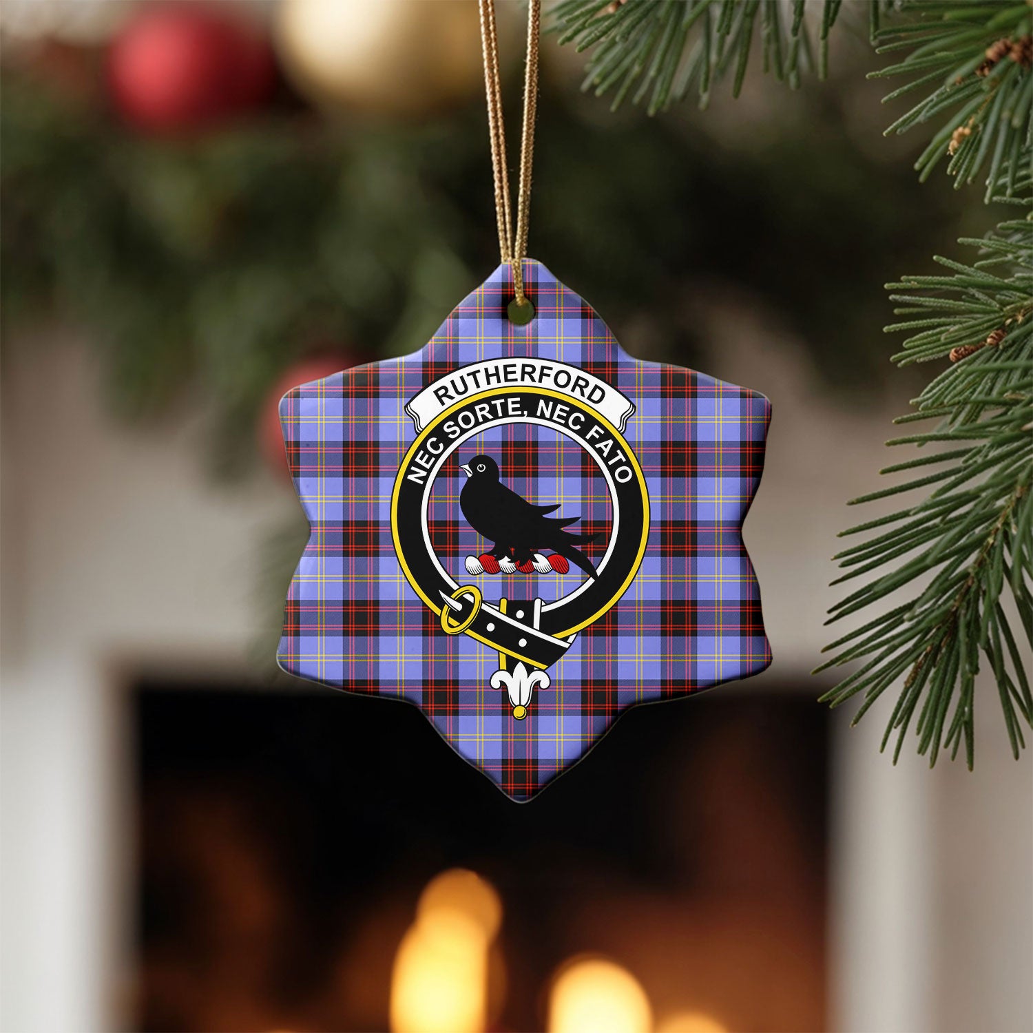 Rutherford Tartan Crest Christmas Ceramic Ornament