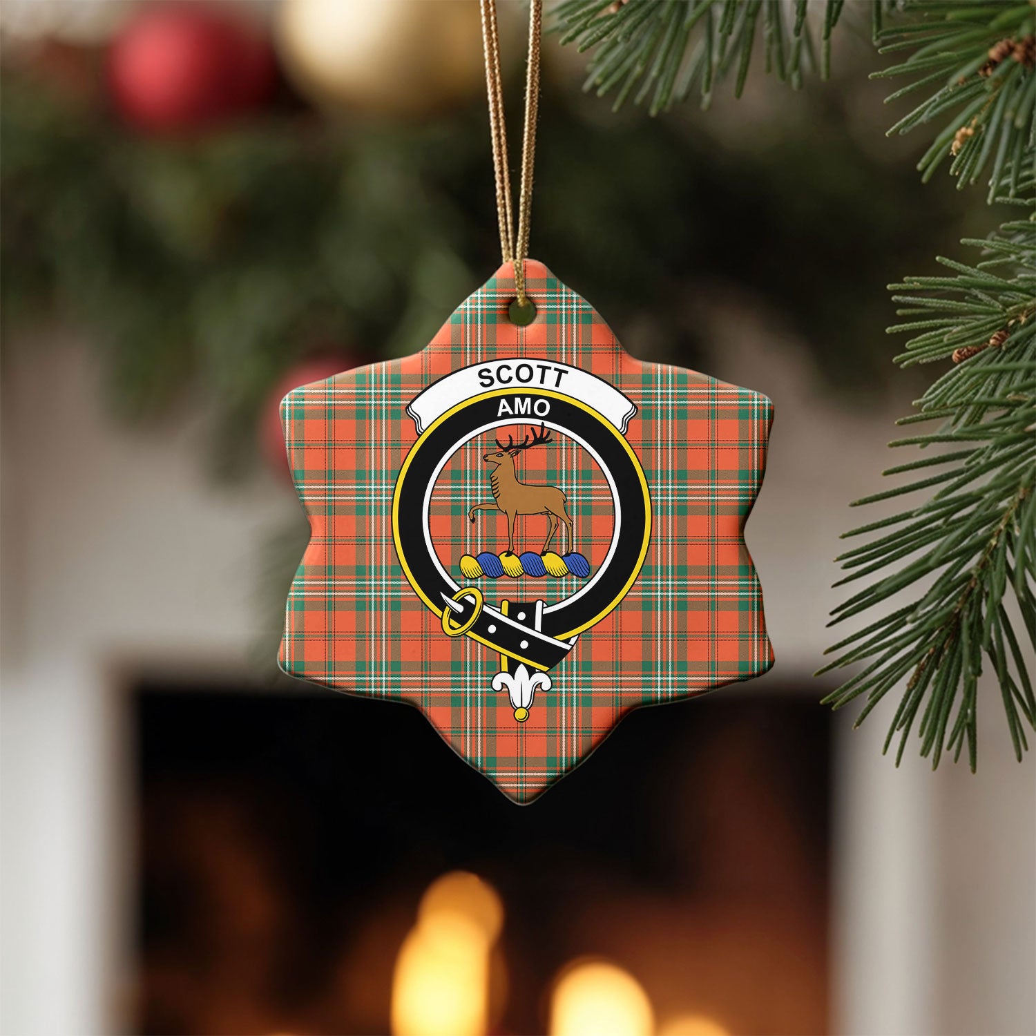 Scott Ancient Tartan Crest Christmas Ceramic Ornament