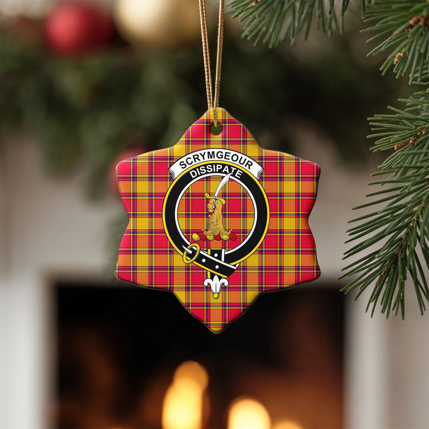 Scrymgeour Tartan Crest Christmas Ceramic Ornament