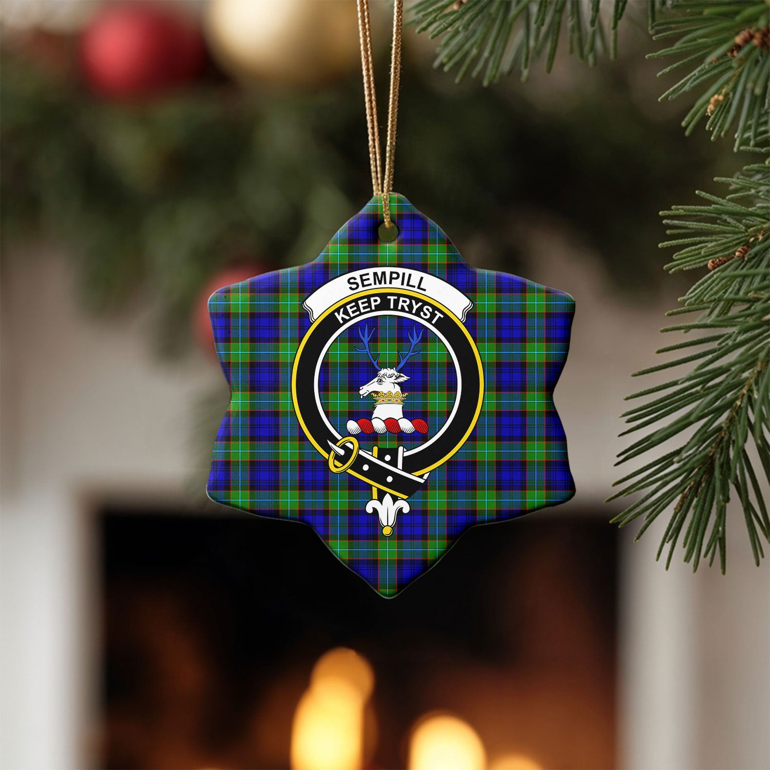 Sempill Modern Tartan Crest Christmas Ceramic Ornament