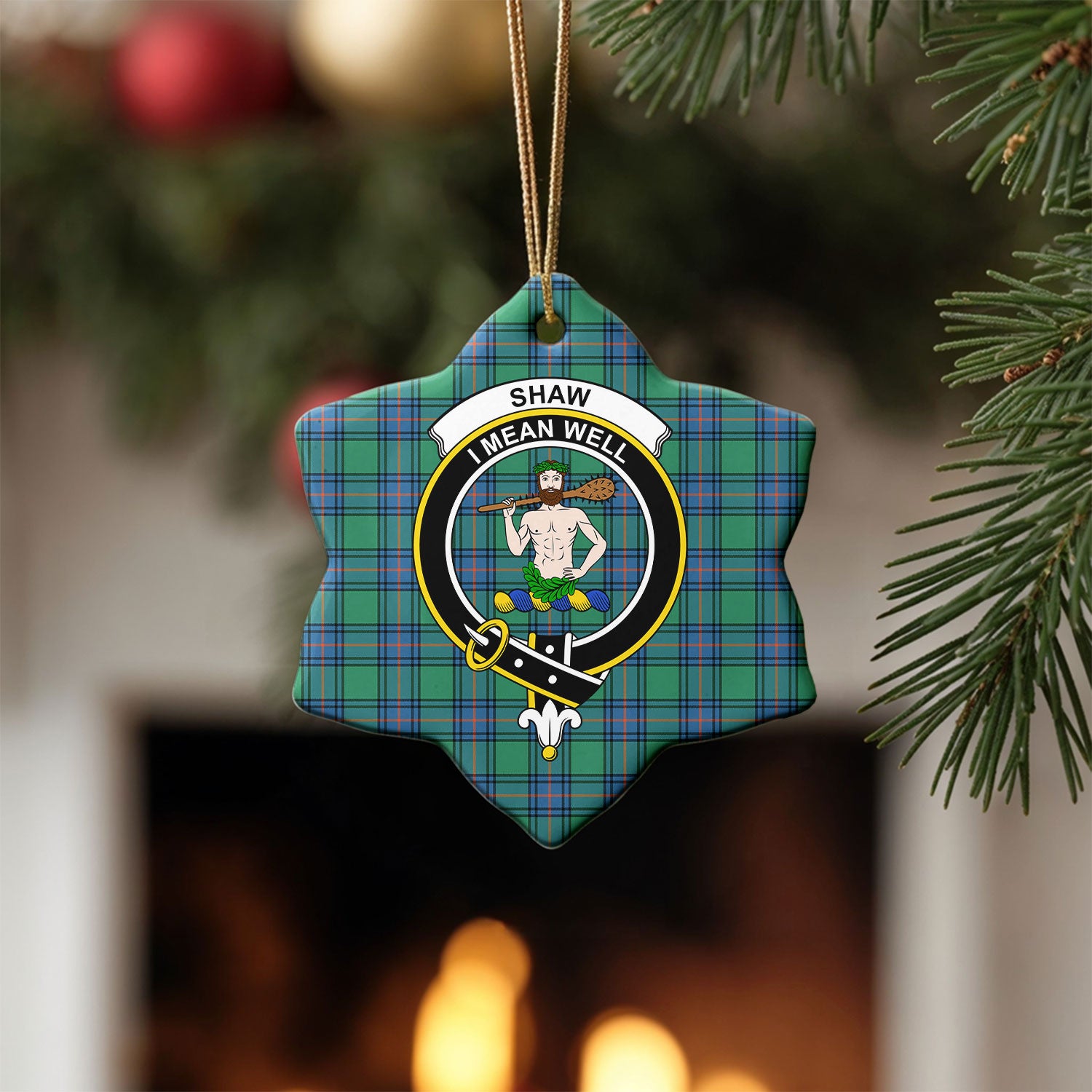 Shaw (of Sauchie) Ancient Tartan Crest Christmas Ceramic Ornament