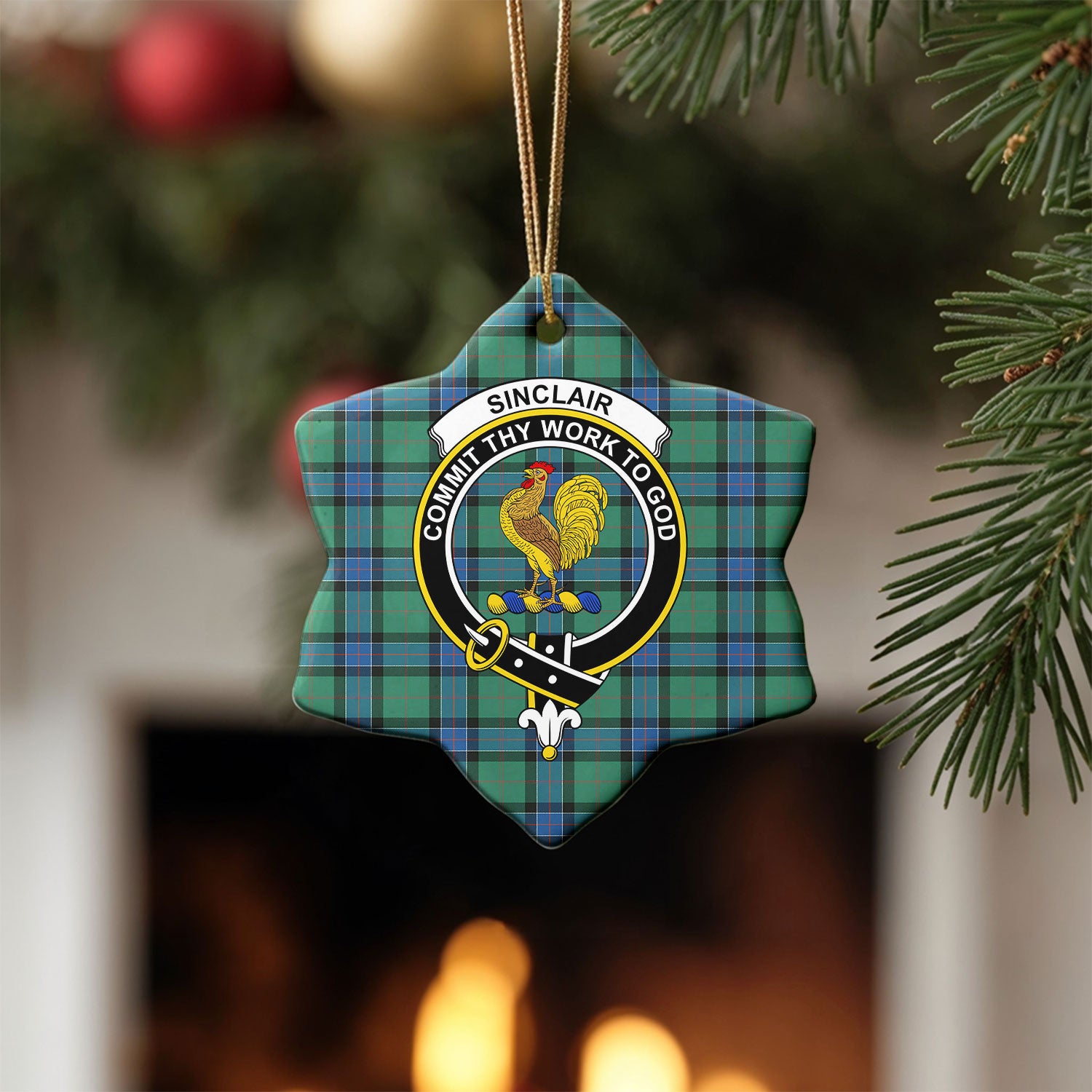 Sinclair Hunting Ancient Tartan Crest Christmas Ceramic Ornament