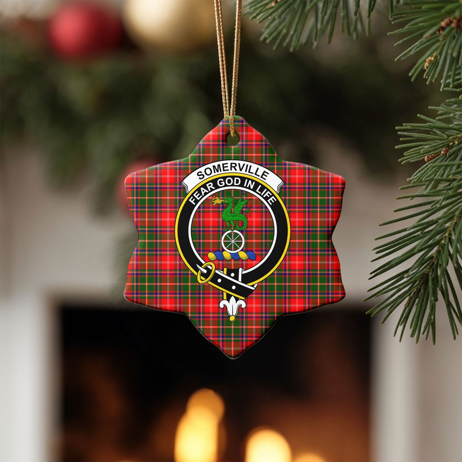 Somerville Tartan Crest Christmas Ceramic Ornament