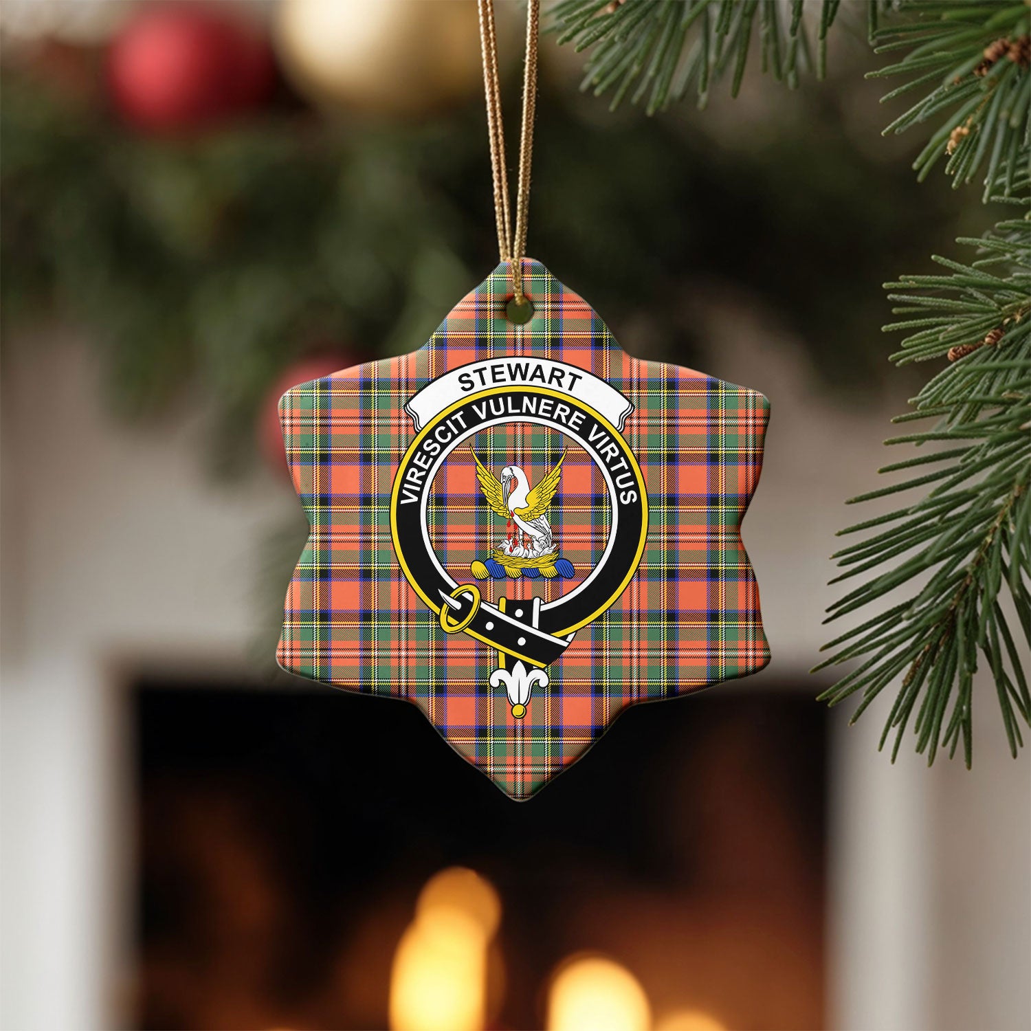 Stewart Royal Ancient Tartan Crest Christmas Ceramic Ornament