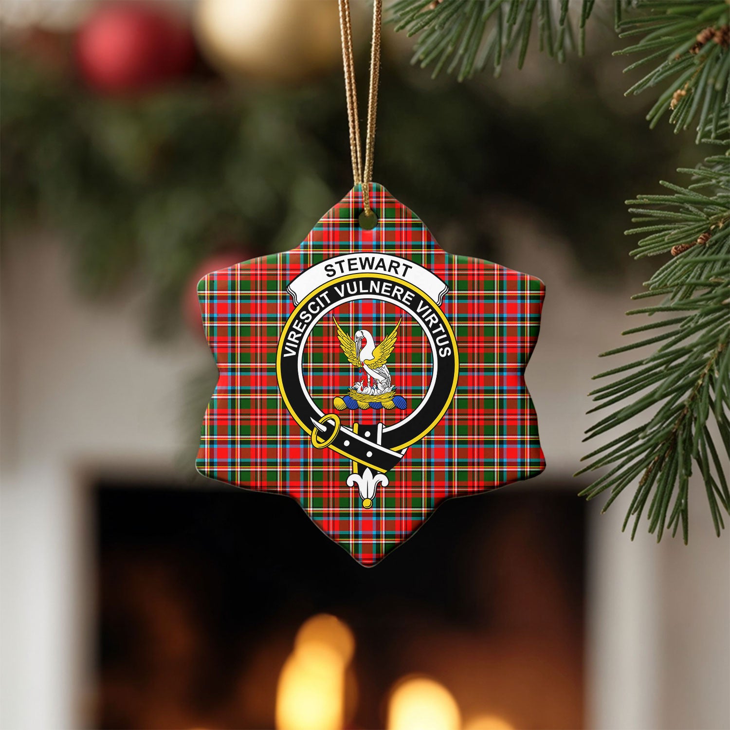 Stewart Royal Tartan Crest Christmas Ceramic Ornament