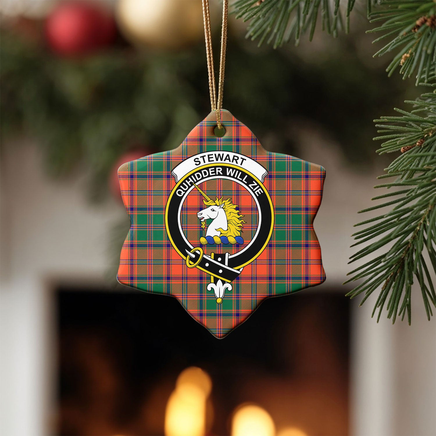 Stewart of Appin Ancient Tartan Crest Christmas Ceramic Ornament