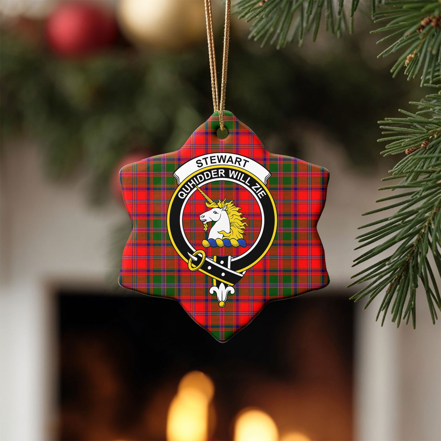 Stewart of Appin Modern Tartan Crest Christmas Ceramic Ornament