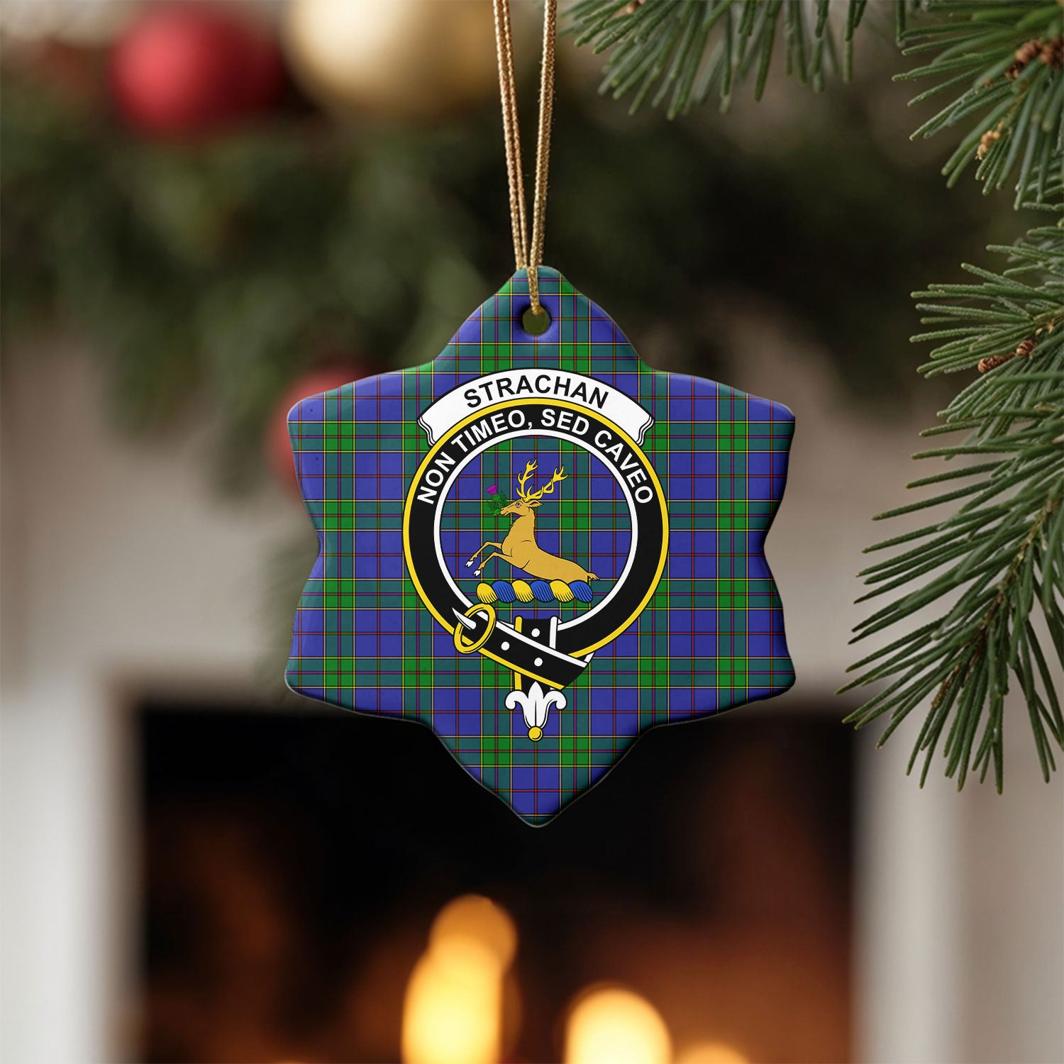 Strachan Tartan Crest Christmas Ceramic Ornament