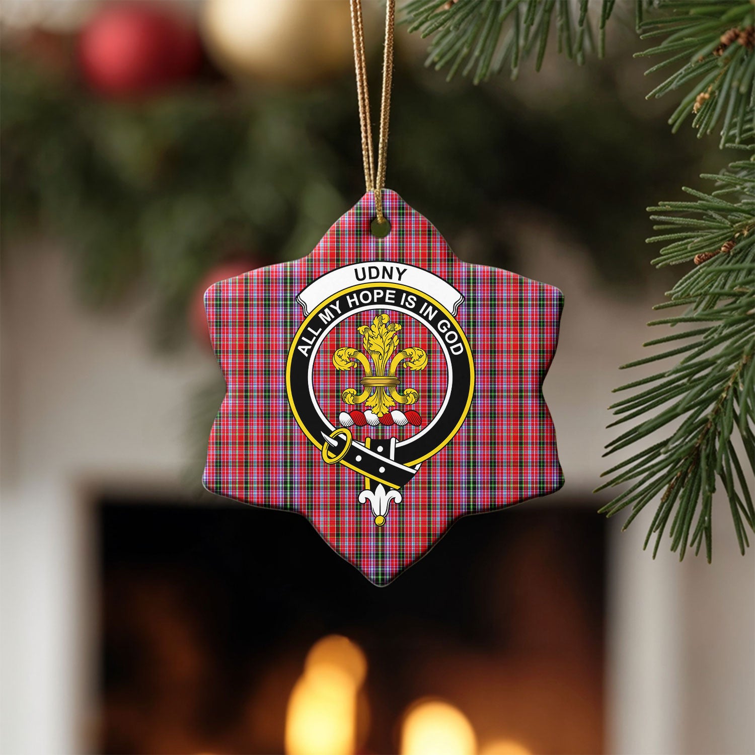 Udny Tartan Crest Christmas Ceramic Ornament