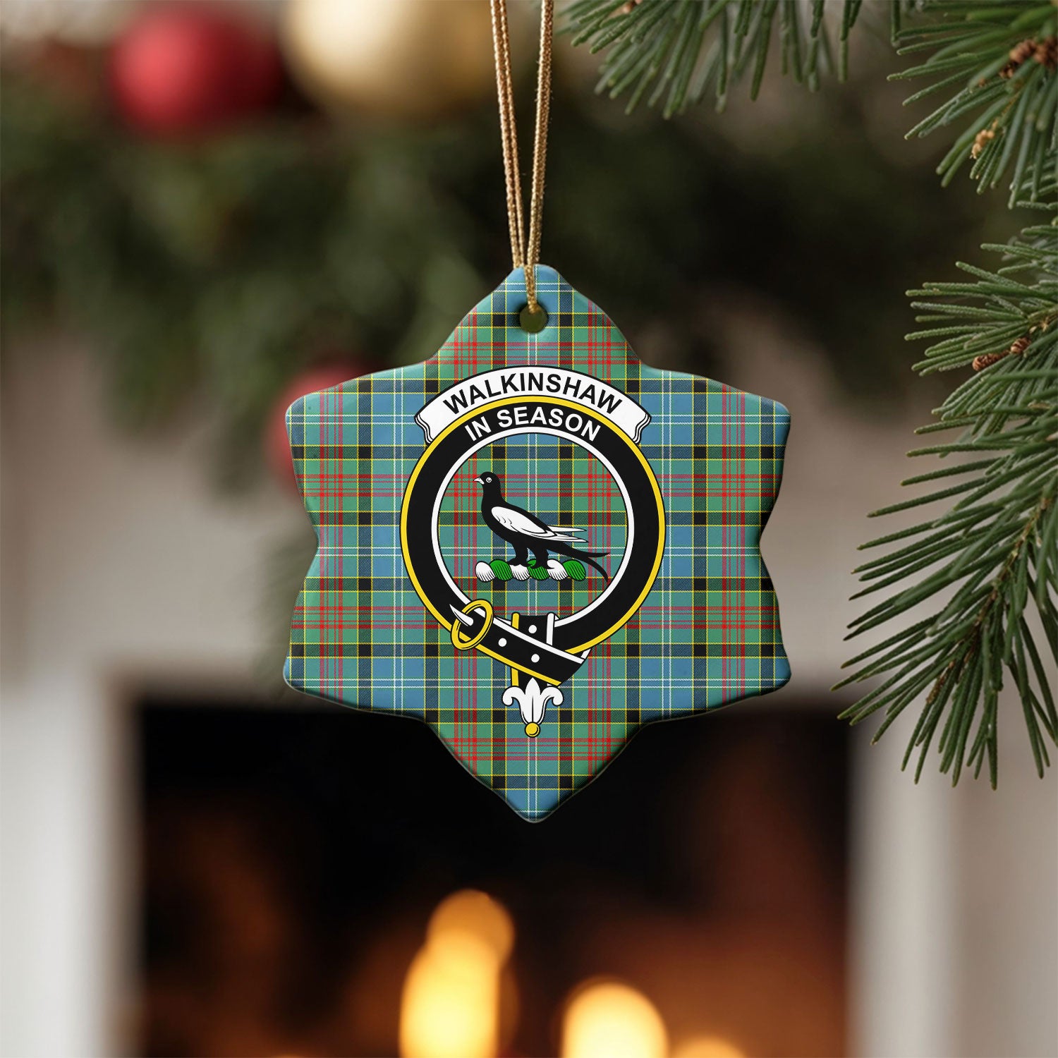 Walkinshaw Tartan Crest Christmas Ceramic Ornament