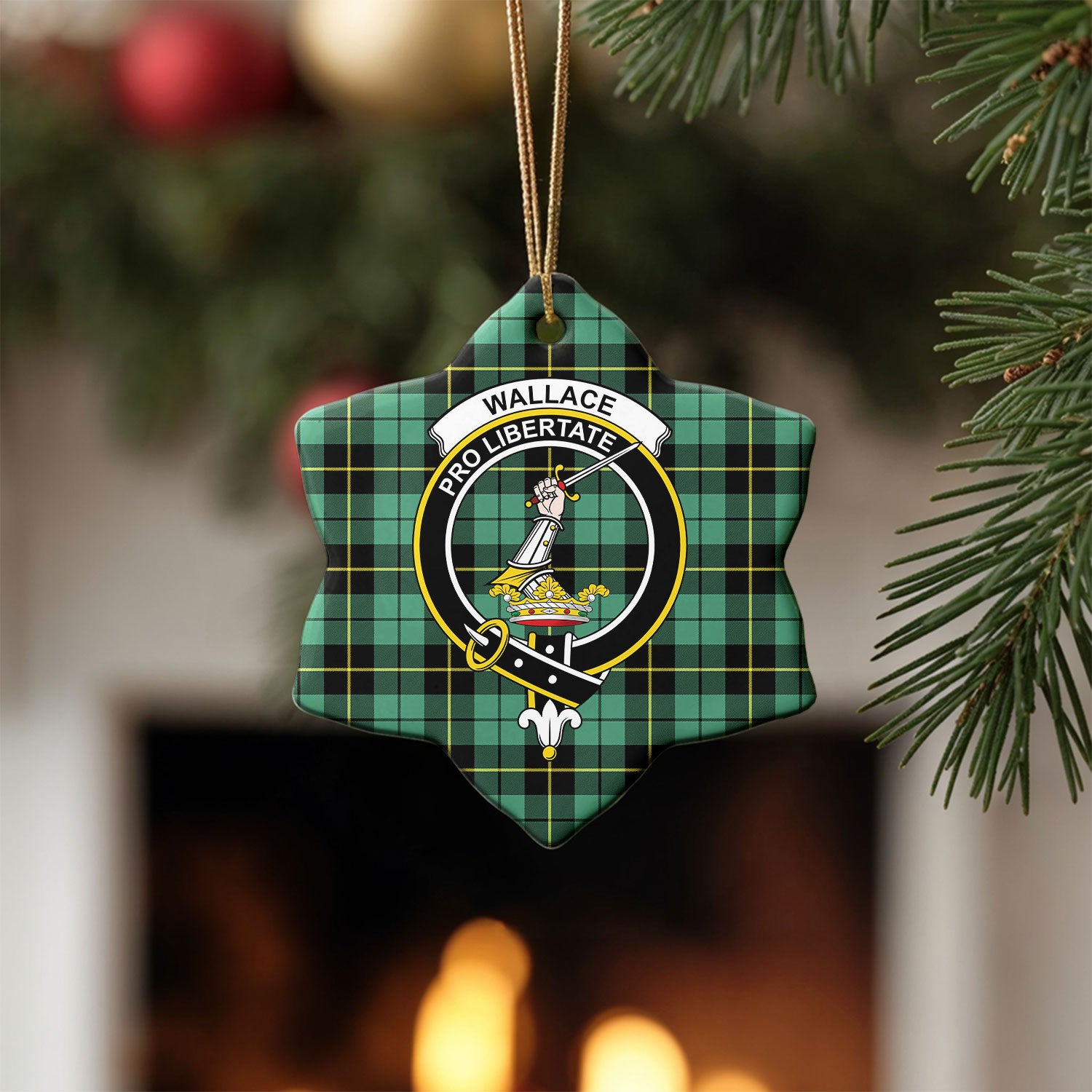 Wallace Hunting Ancient Tartan Crest Christmas Ceramic Ornament