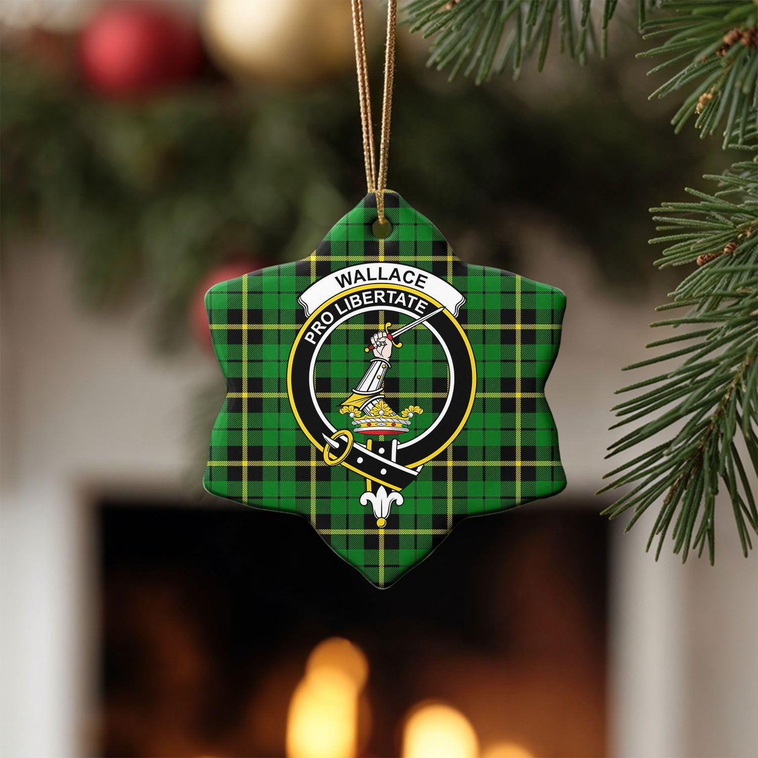 Wallace Hunting Modern Tartan Crest Christmas Ceramic Ornament