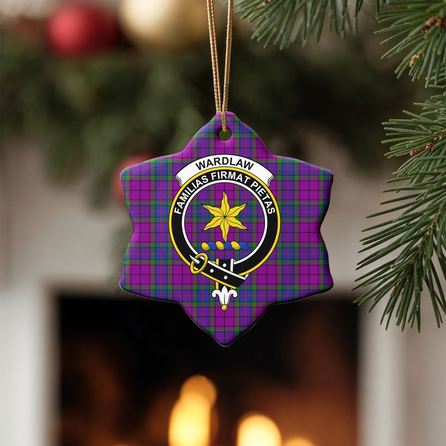 Wardlaw Modern Tartan Crest Christmas Ceramic Ornament