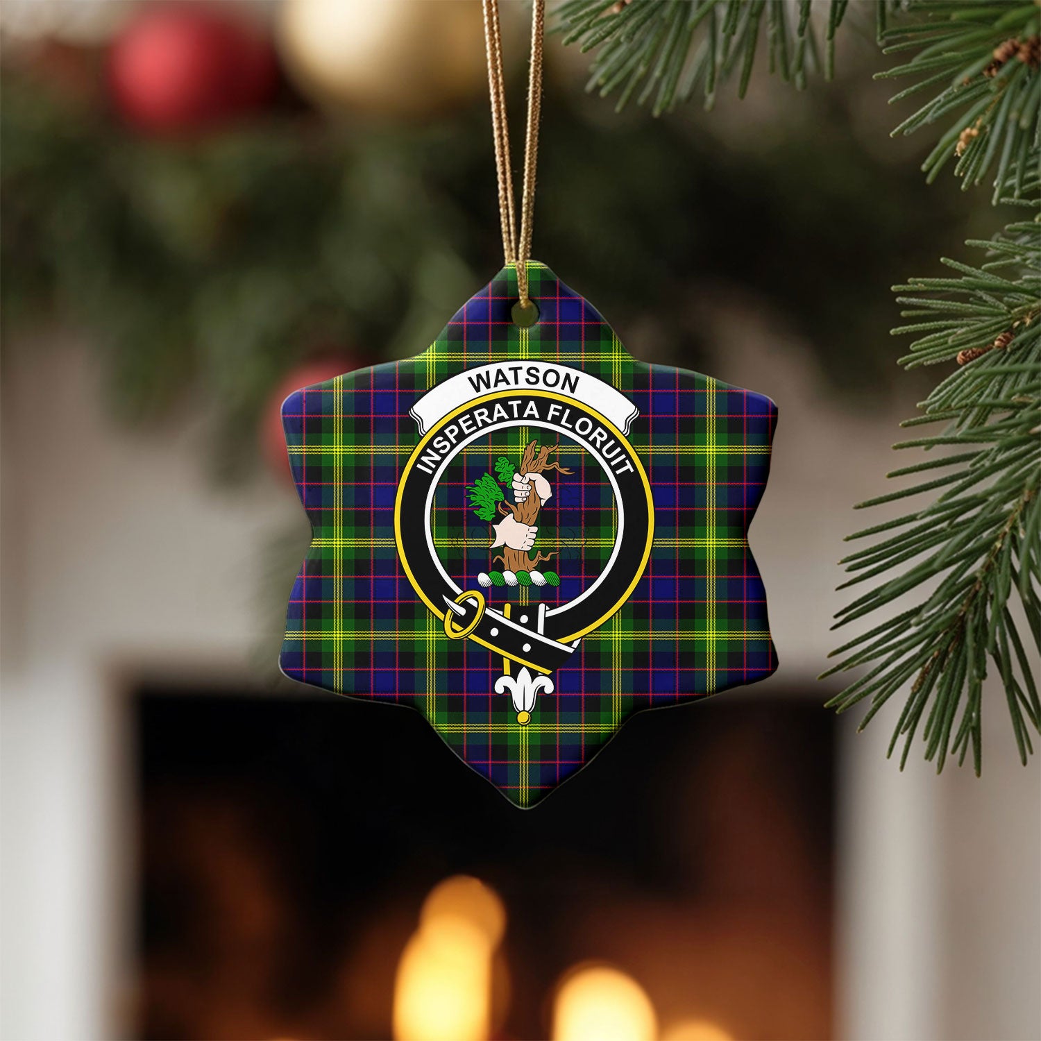 Watson Modern Tartan Crest Christmas Ceramic Ornament