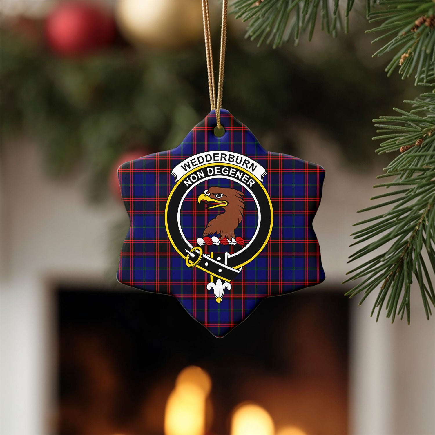 Wedderburn Tartan Crest Christmas Ceramic Ornament