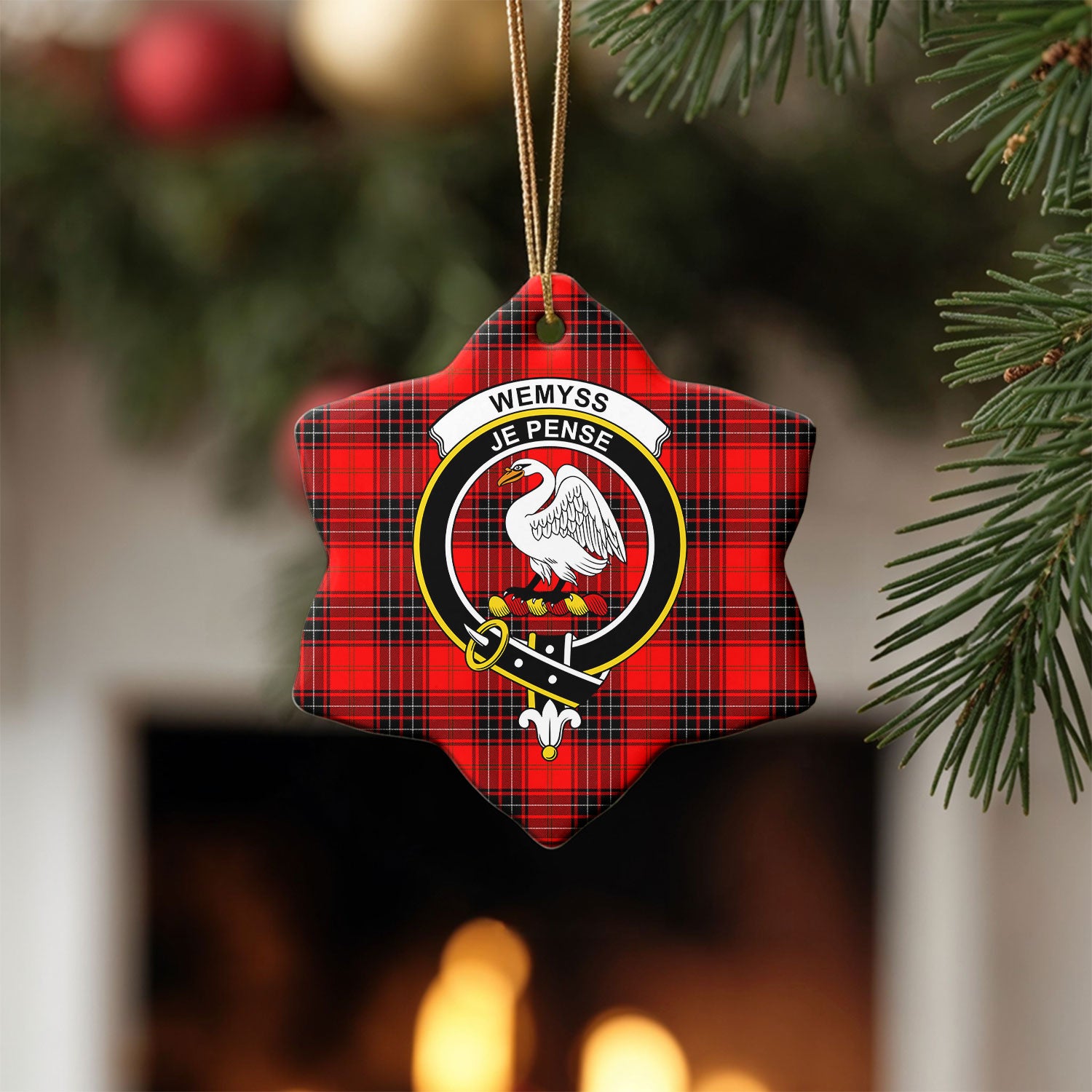 Wemyss Modern Tartan Crest Christmas Ceramic Ornament