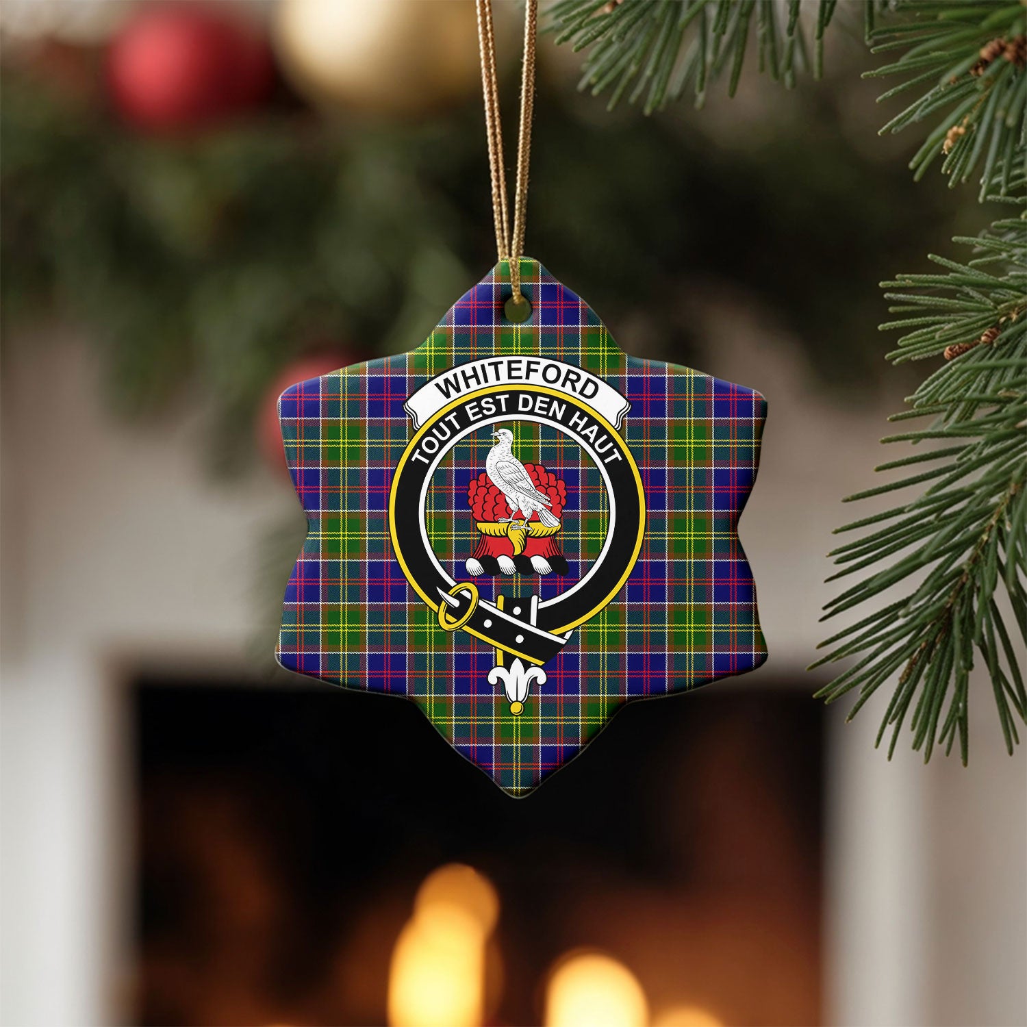 Whiteford Tartan Crest Christmas Ceramic Ornament