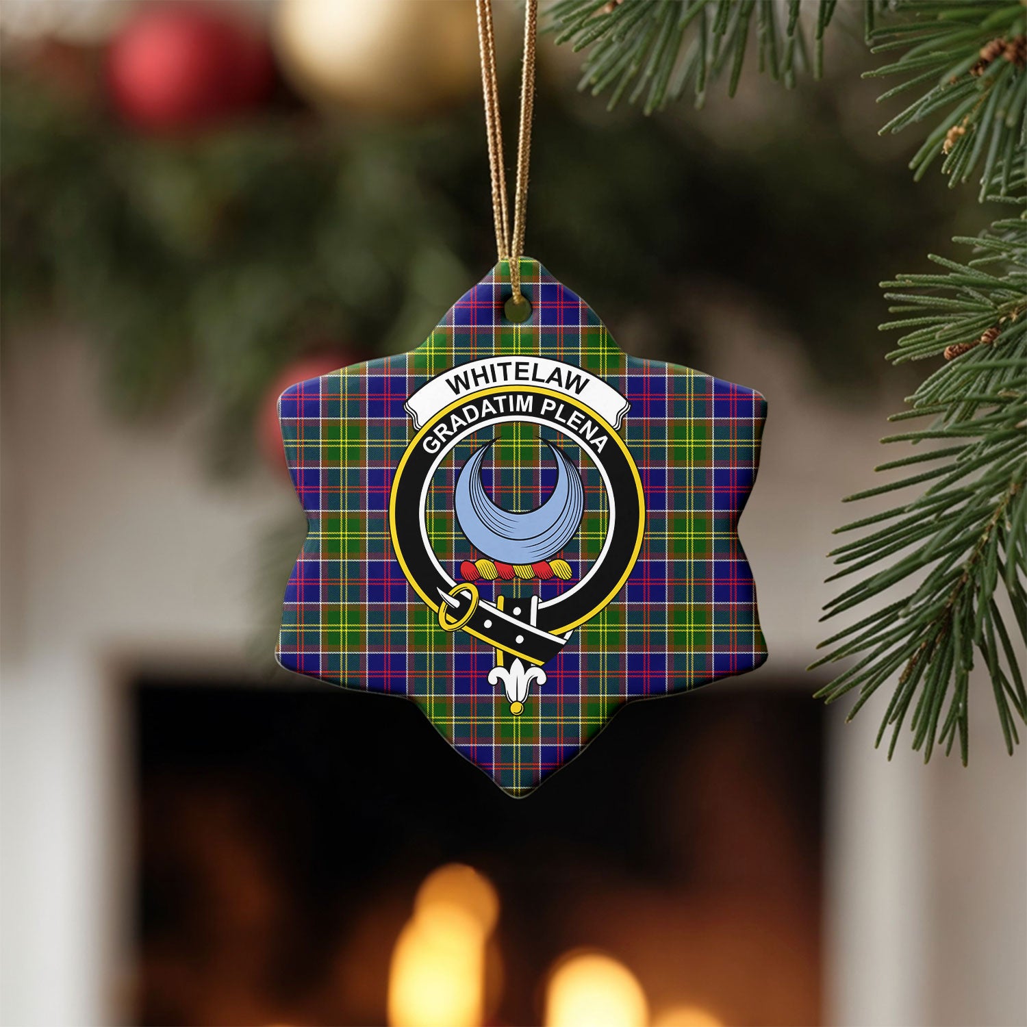 Whitelaw Tartan Crest Christmas Ceramic Ornament