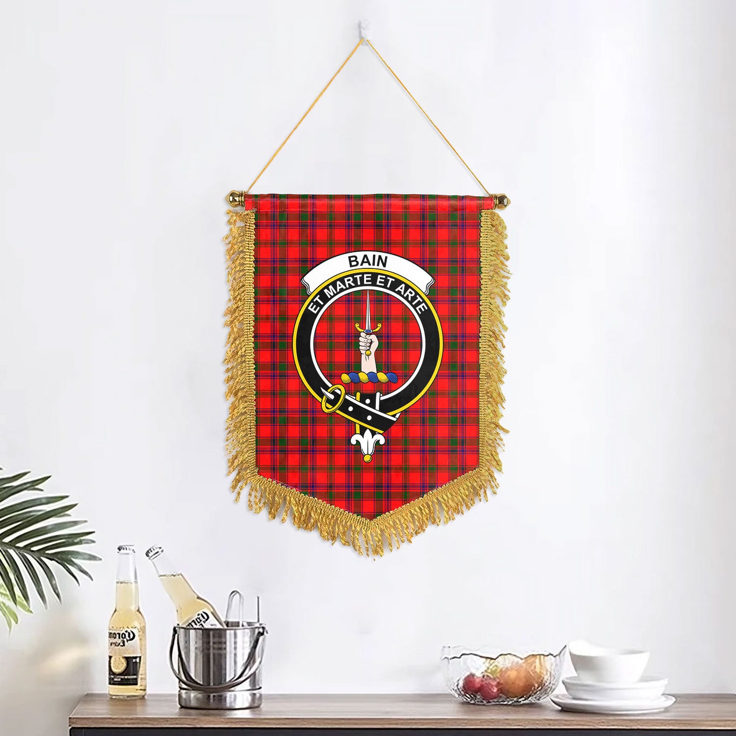 Bain Tartan Crest Wall Hanging Banner