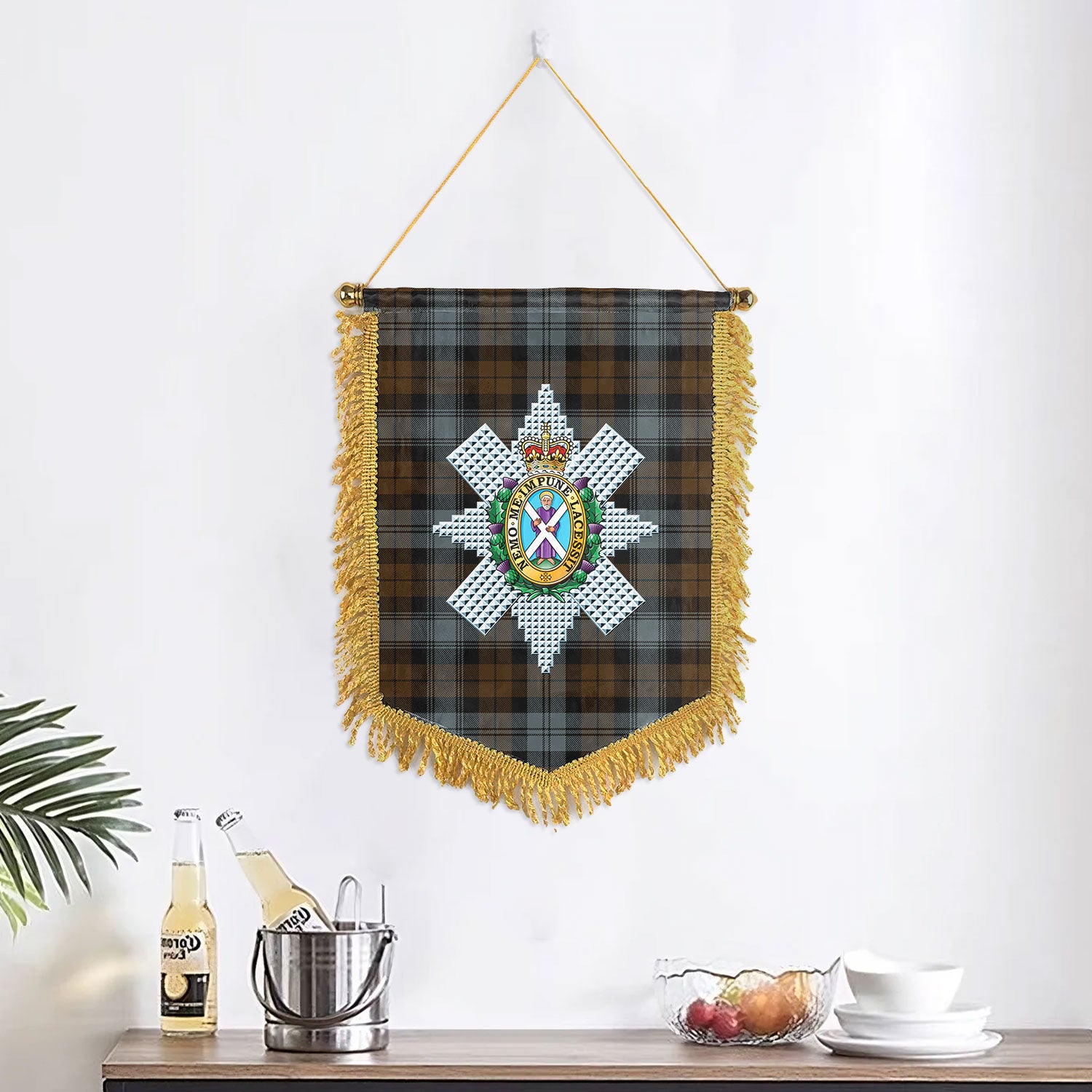 Black Watch Weathered Tartan Crest Wall Hanging Banner