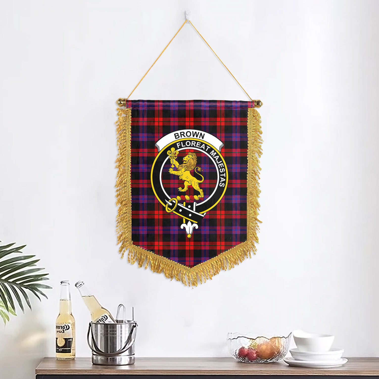 Brown Modern Tartan Crest Wall Hanging Banner