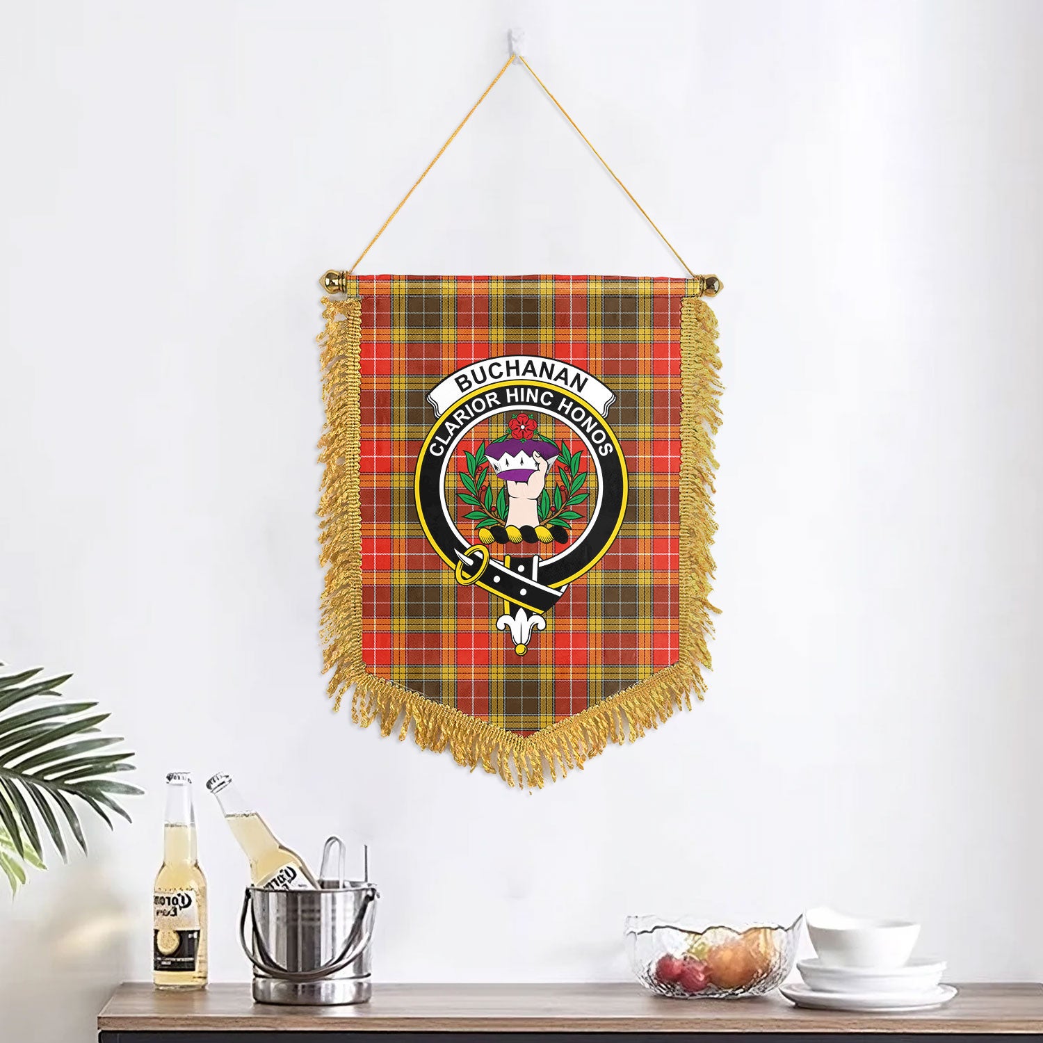 Buchanan Old Set Weathered Tartan Crest Wall Hanging Banner