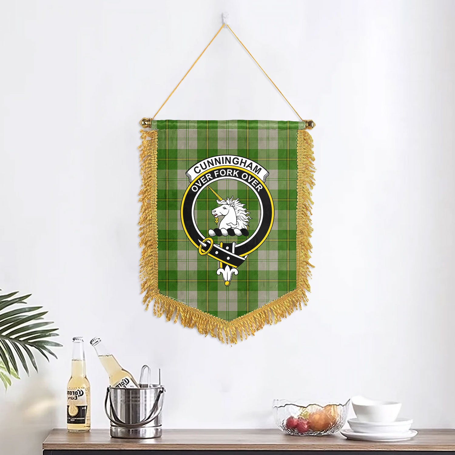 Cunningham Dress Green Dancers Tartan Crest Wall Hanging Banner