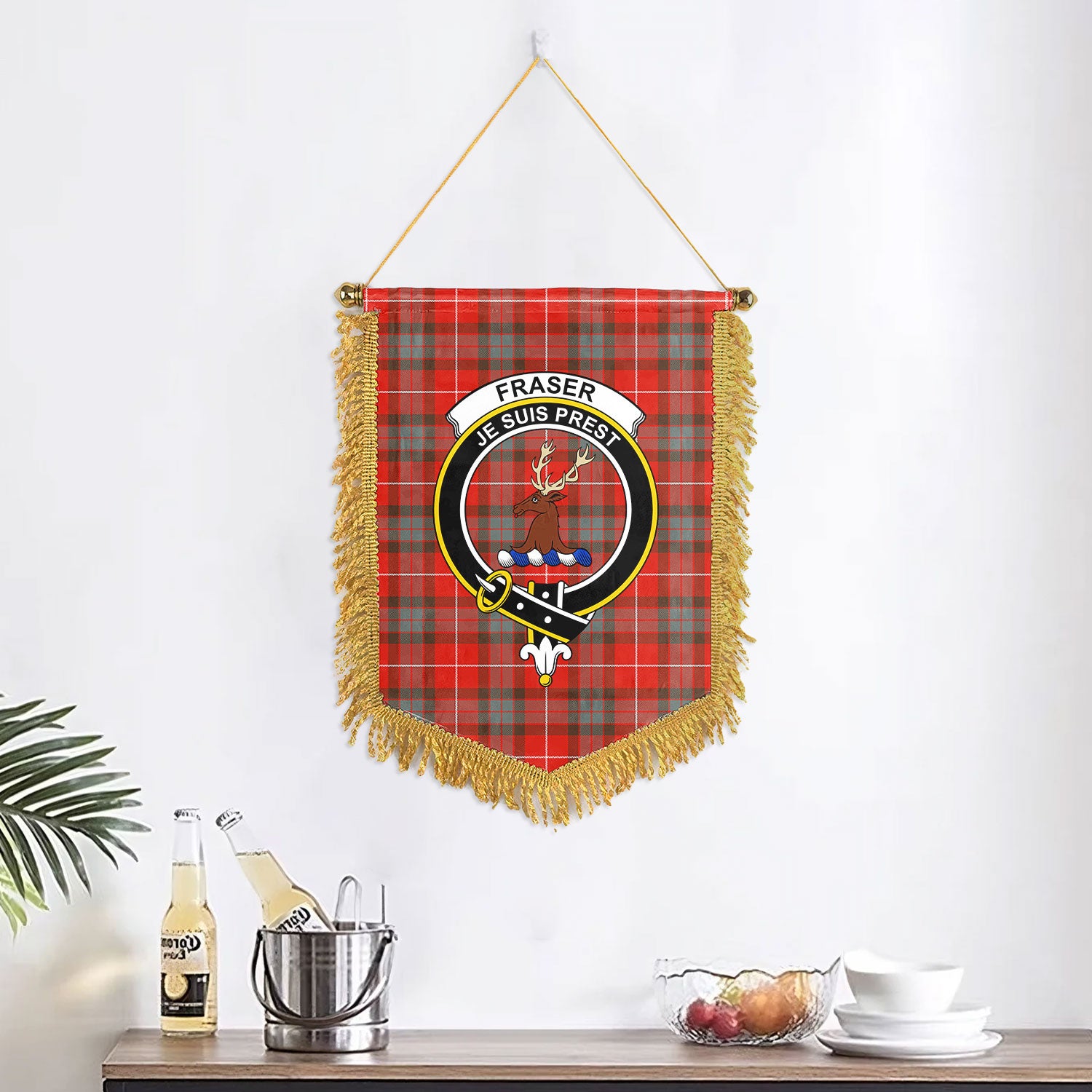 Fraser (of Lovat) Weathered Tartan Crest Wall Hanging Banner