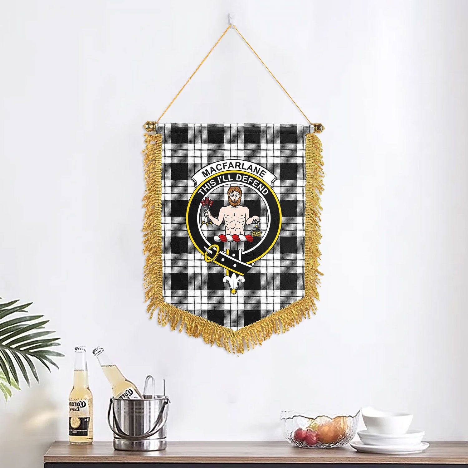 MacFarlane Black - White Tartan Crest Wall Hanging Banner