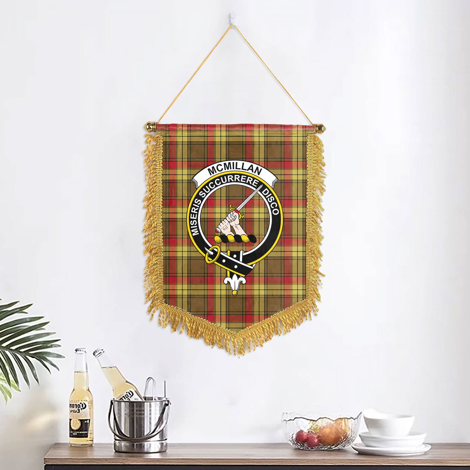 McMillan Old Weathered Tartan Crest Wall Hanging Banner