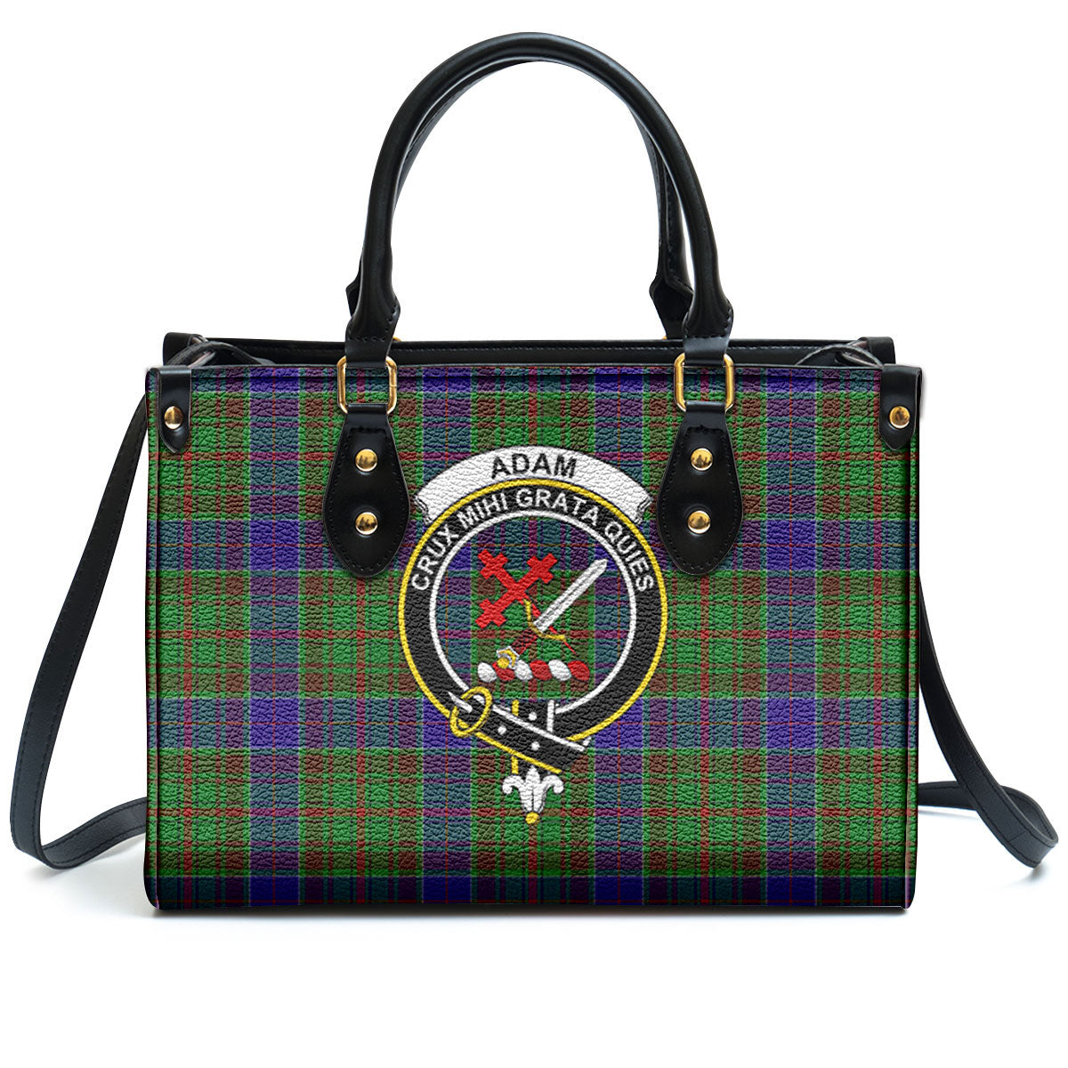 Adam Tartan Crest Leather Handbag