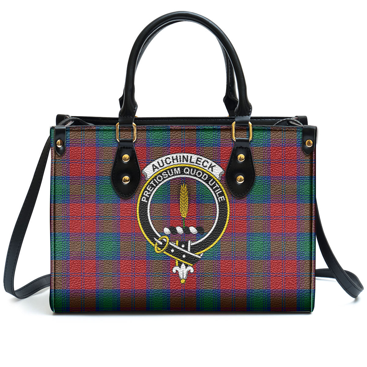 Auchinleck Tartan Crest Leather Handbag