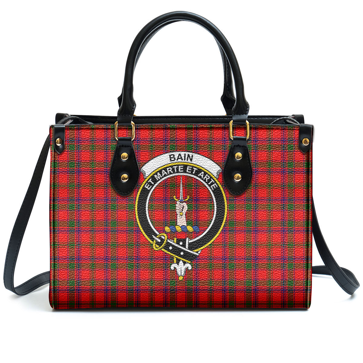 Bain Tartan Crest Leather Handbag