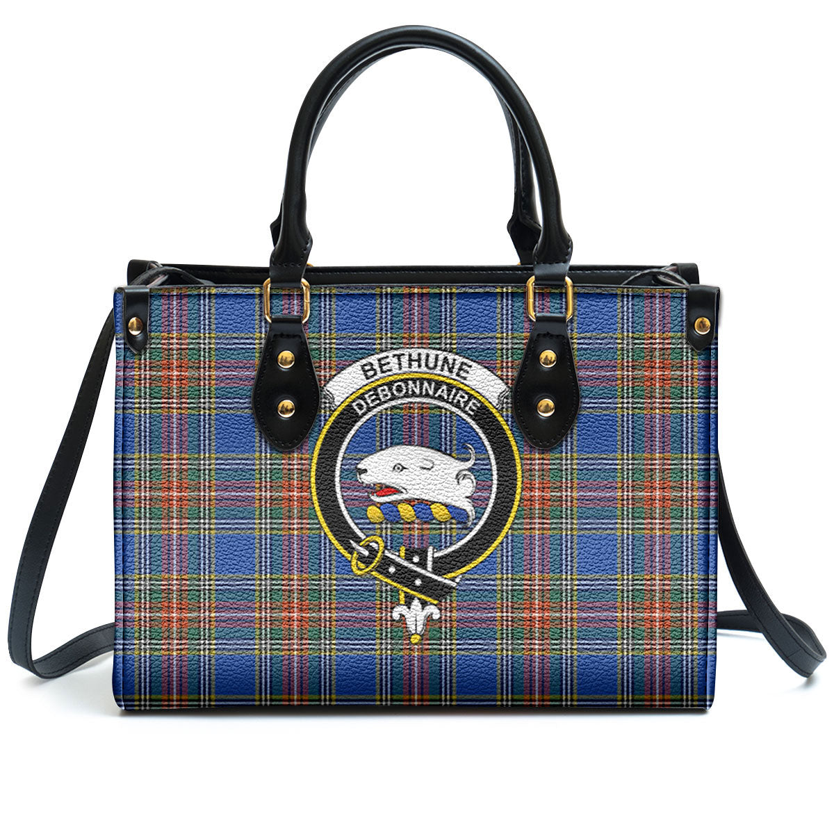 Bethune Ancient Tartan Crest Leather Handbag