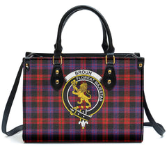 Broun Modern Tartan Crest Leather Handbag