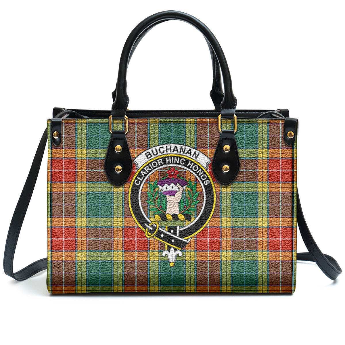 Buchanan Old Sett Tartan Crest Leather Handbag