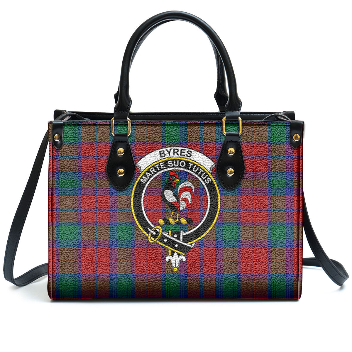 Byres Tartan Crest Leather Handbag