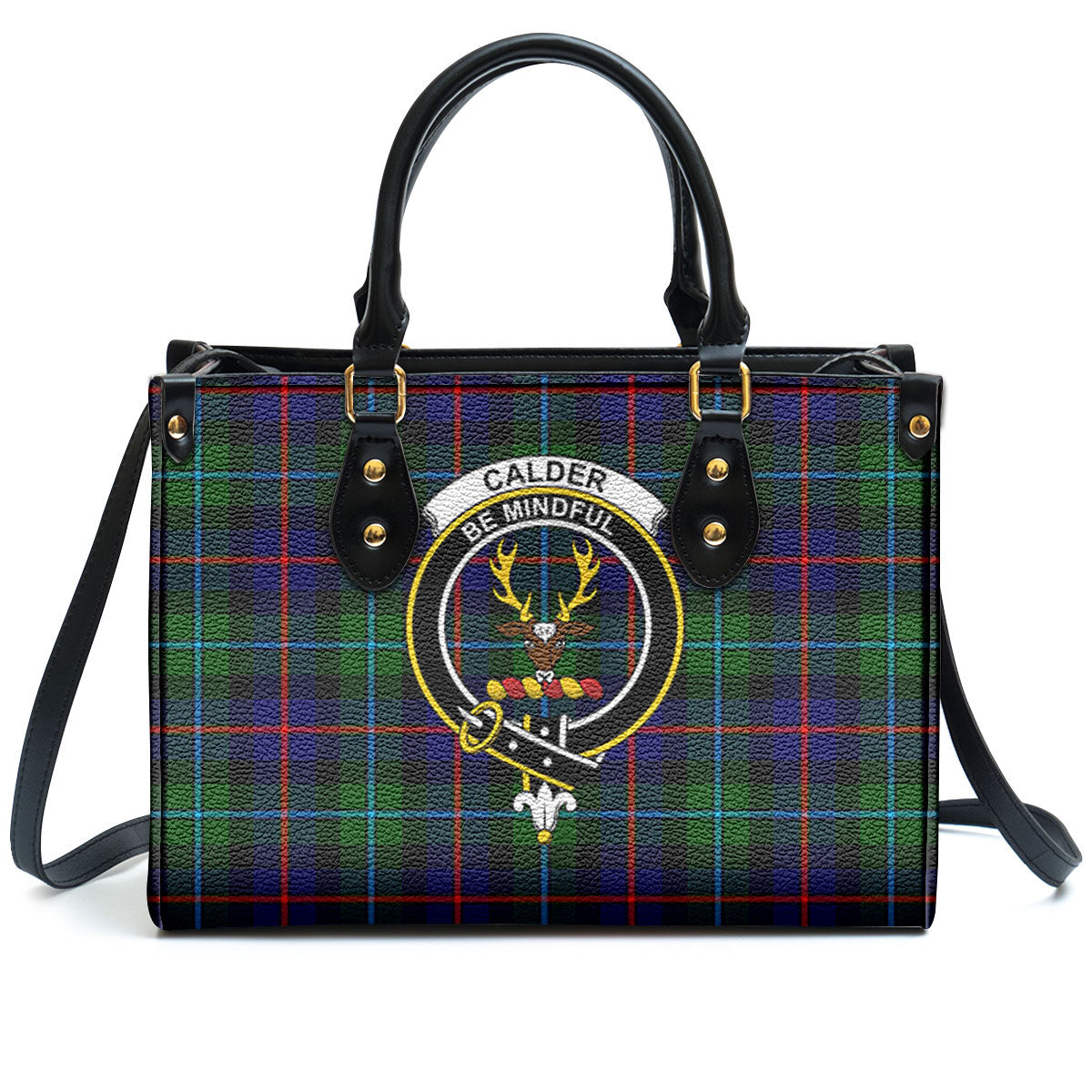 Calder Tartan Crest Leather Handbag