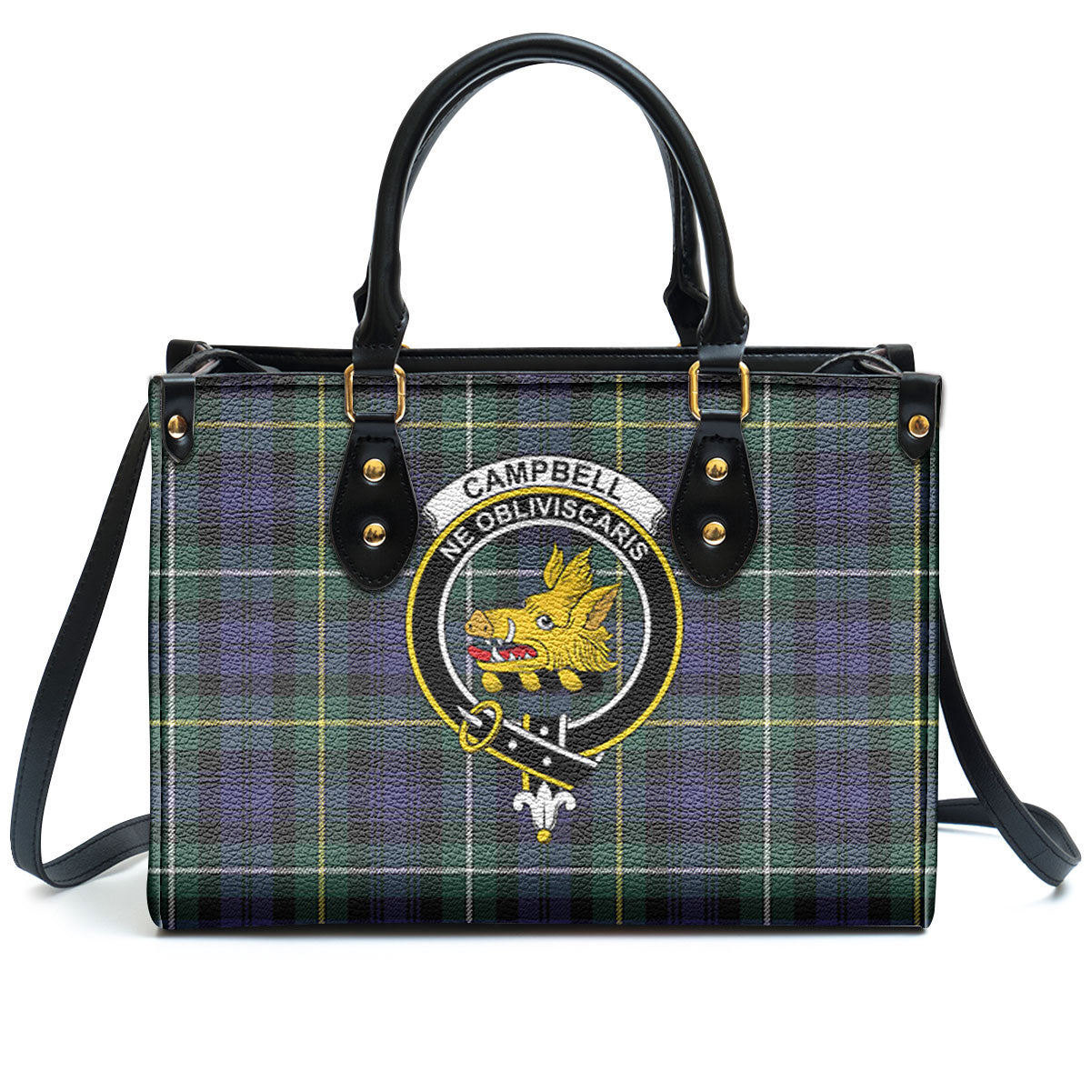 Campbell Argyll Modern Tartan Crest Leather Handbag