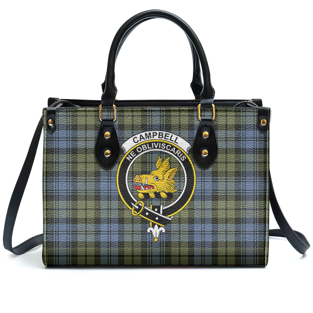 Campbell Faded Tartan Crest Leather Handbag