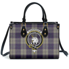 Cunningham Dress Blue Dancers Tartan Crest Leather Handbag