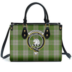 Cunningham Dress Green Dancers Tartan Crest Leather Handbag