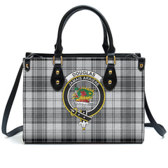 Douglas Grey Modern Tartan Crest Leather Handbag