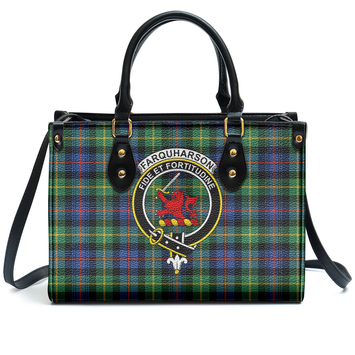 Farquharson Ancient Tartan Crest Leather Handbag