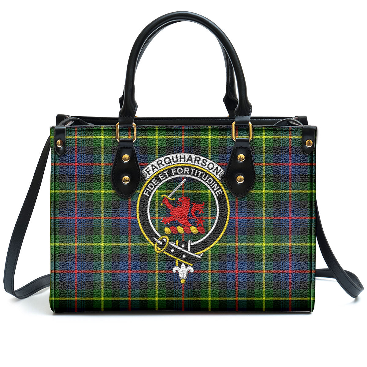 Farquharson Modern Tartan Crest Leather Handbag