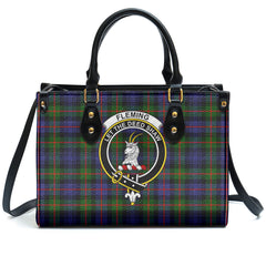 Fleming Tartan Crest Leather Handbag